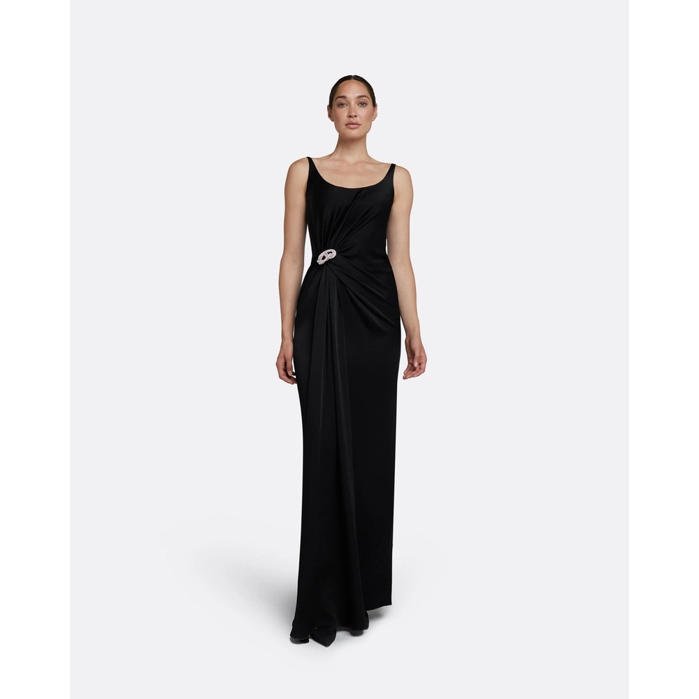 Elegant Black Evening Gown with Side Knot Detail